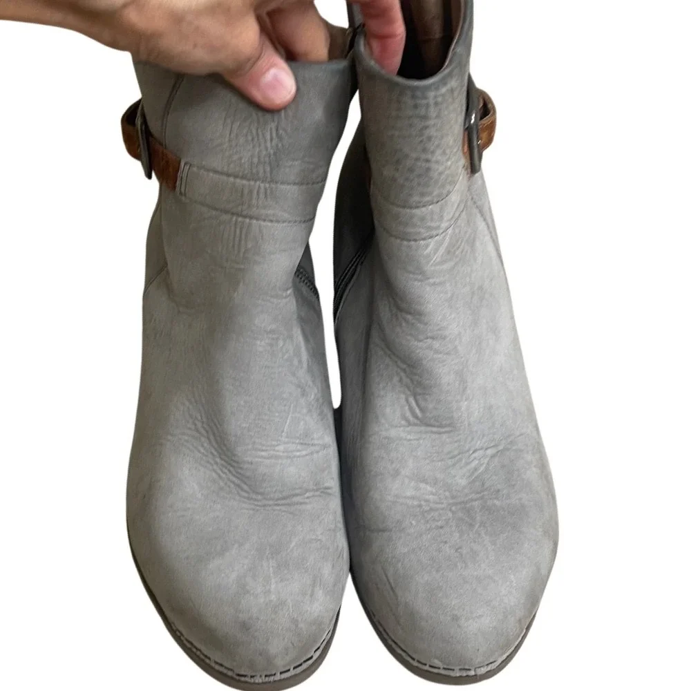 Dansko hatley Grey Leather Boots Side Buckle Wood Heel Women Size 41 USA 10.5-11
